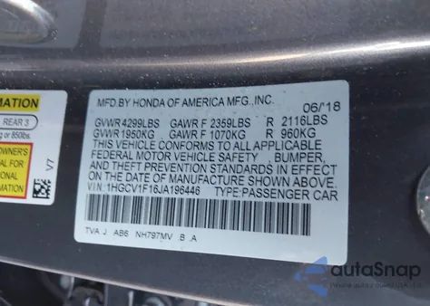 2018 Honda Accord Lx from USA, damaged, VIN 1HGCV1F16JA196446